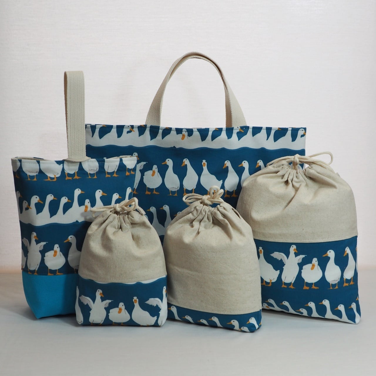 アヒル柄のかわいい入園入学バック6点セット アヒル柄のかわいい入園入学バック6点セット 通園バッグセット／あひる