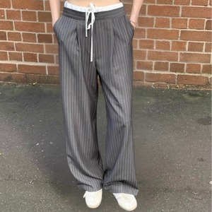 ウエストコントラストストライプストレートパンツ R01068