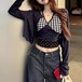 【2点セット】2色／小花柄ショートカーデ＋パッチワークデザインノースリーブトップス ・66388