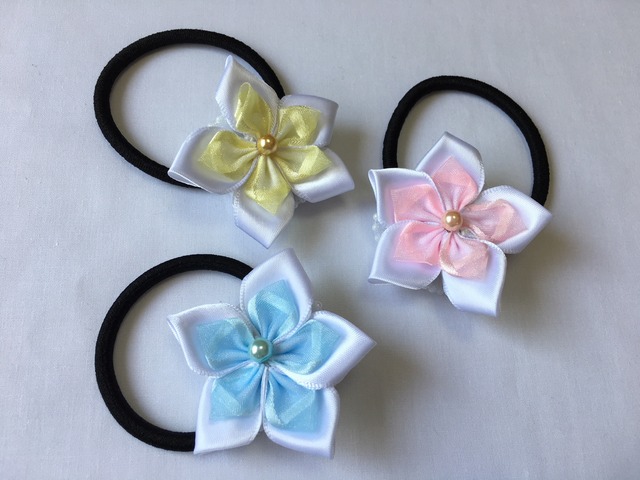 【プルメリアの髪飾り キット♪ハワイアンリボンレイ/3個セット】