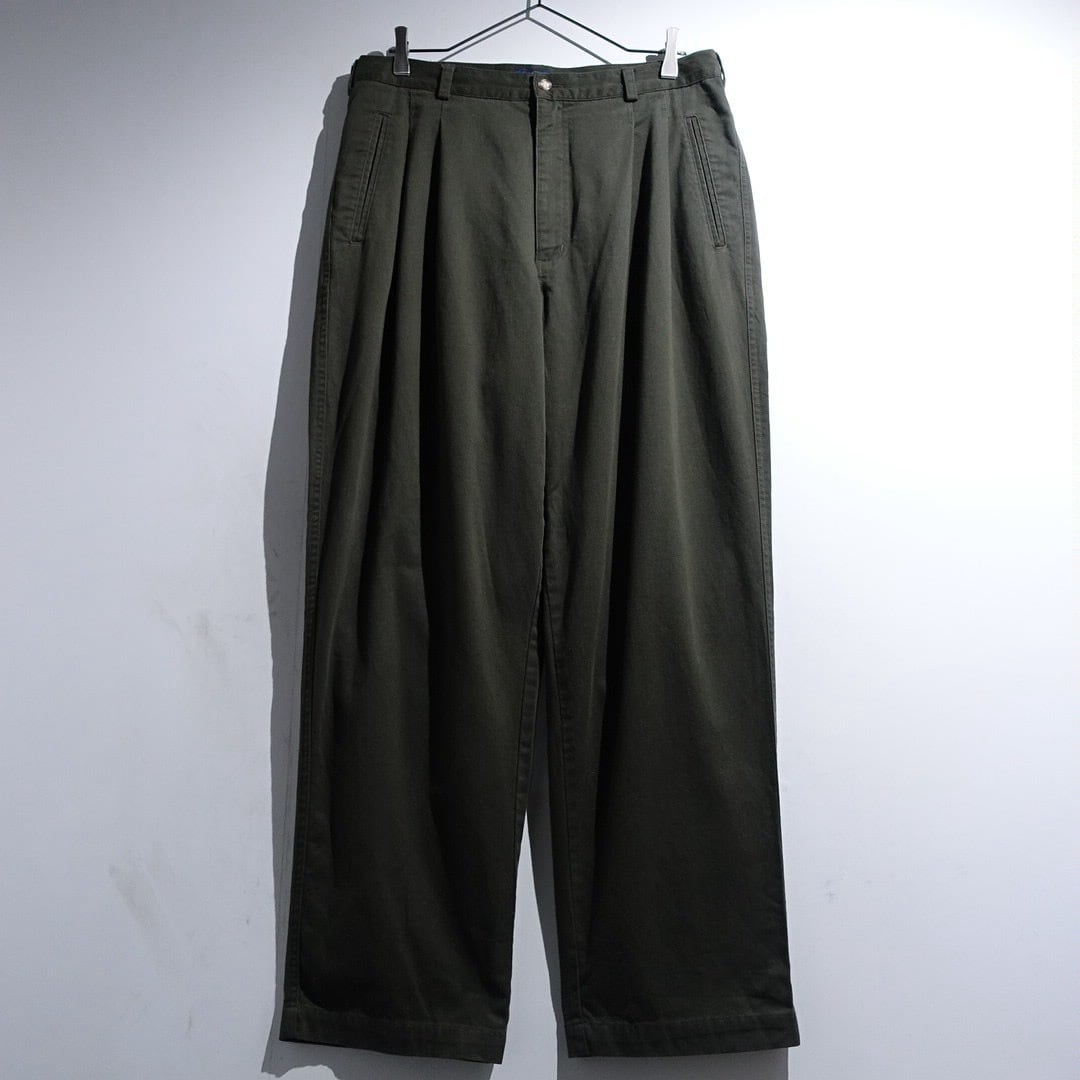 90s "GANT" Green 2-Tuck Wide Straight Chino Slacks