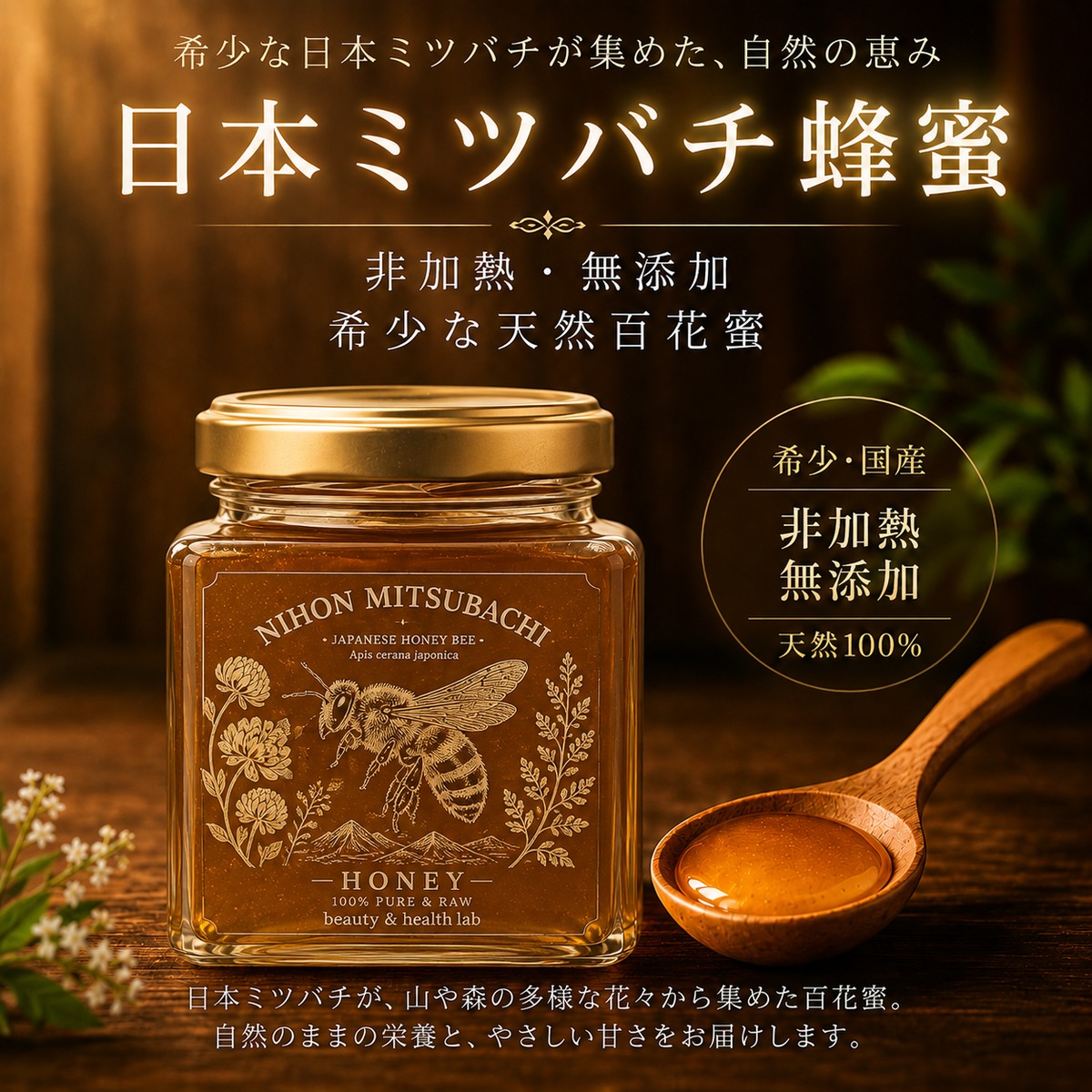 希少・非加熱】日本ミツバチ天然百花蜜｜国産・無添加・純粋蜂蜜 150g