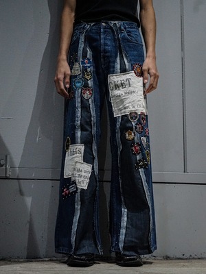 【add (C) vintage】"Original Remake" Levi’s 501 Multiple Panels Pattern Studs x Tapestry Desige Rave Baggy Denim Pants