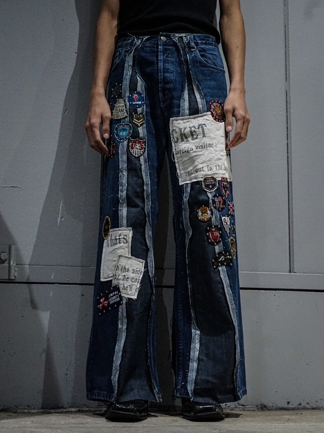 【add (C) vintage】"Original Remake" Levi’s 501 Multiple Panels Pattern Studs x Tapestry Desige Rave Baggy Denim Pants