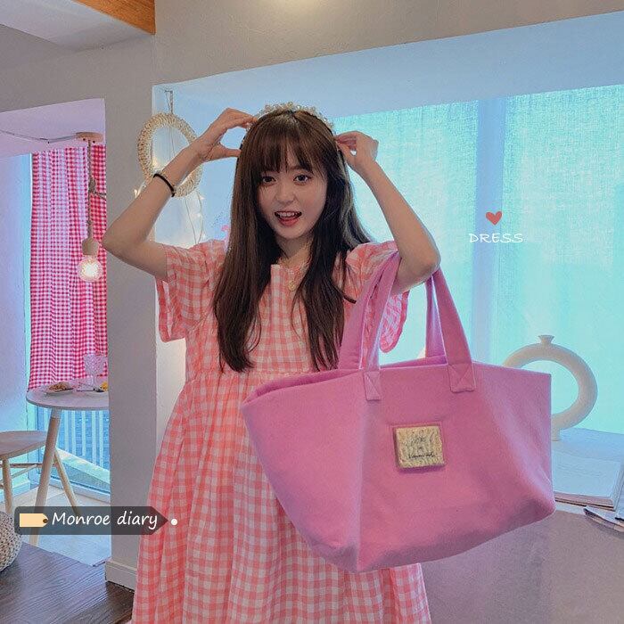 格子柄ドレス ショートスカート サマーAライン ピンク 大人ガーリー スウィート キュート カジュアル 夏物 モンロー10484253618