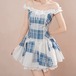フリルオフショルチェックフレアワンピ ・78631