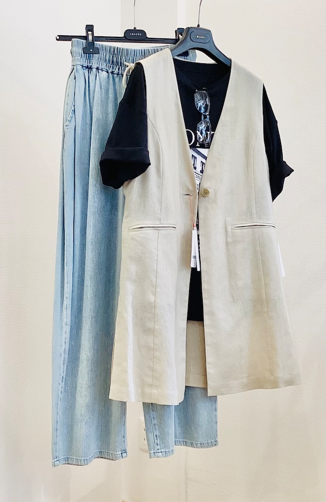 リネンブレンドミドル丈ジレ【Instagram配信中】