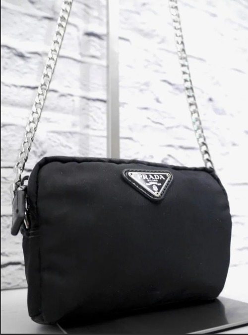 美品◆ PRADA プラダ ナイロンxレザー ミニ ショルダー バッグ ポーチ黒