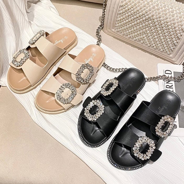 Double Strap Crystal Sandals