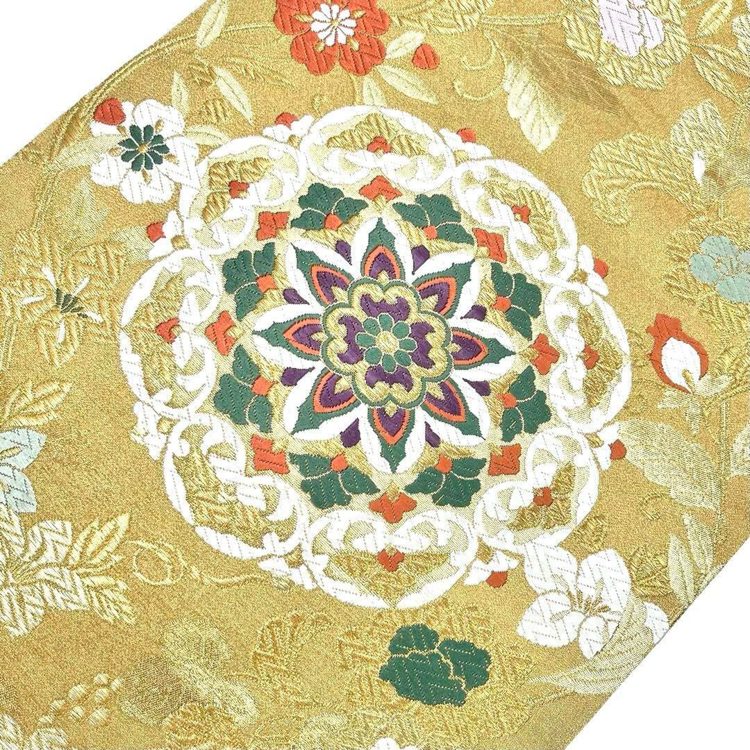 袋帯 唐織 有職文 美しい華柄模様 花唐草 金色 金糸 フォーマル O-4253  