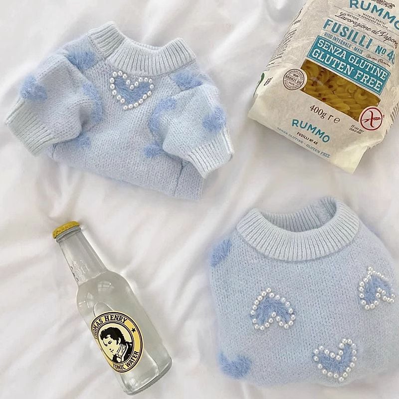 ハート付スカイブルーニット 犬服 00386