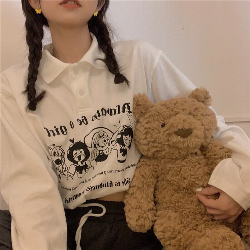 カラーホワイトTシャツ オータムショートルーズトップス ロング 秋物 モンロー98244870859