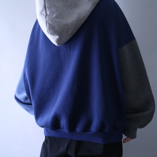 asymmetry switching color design over silhouette sweat parka
