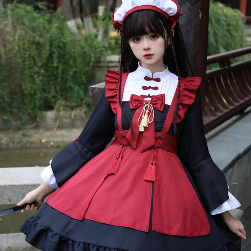 ゴスロリ通販 With U 中華メイド服 中華ロリータ ワンピース 長袖