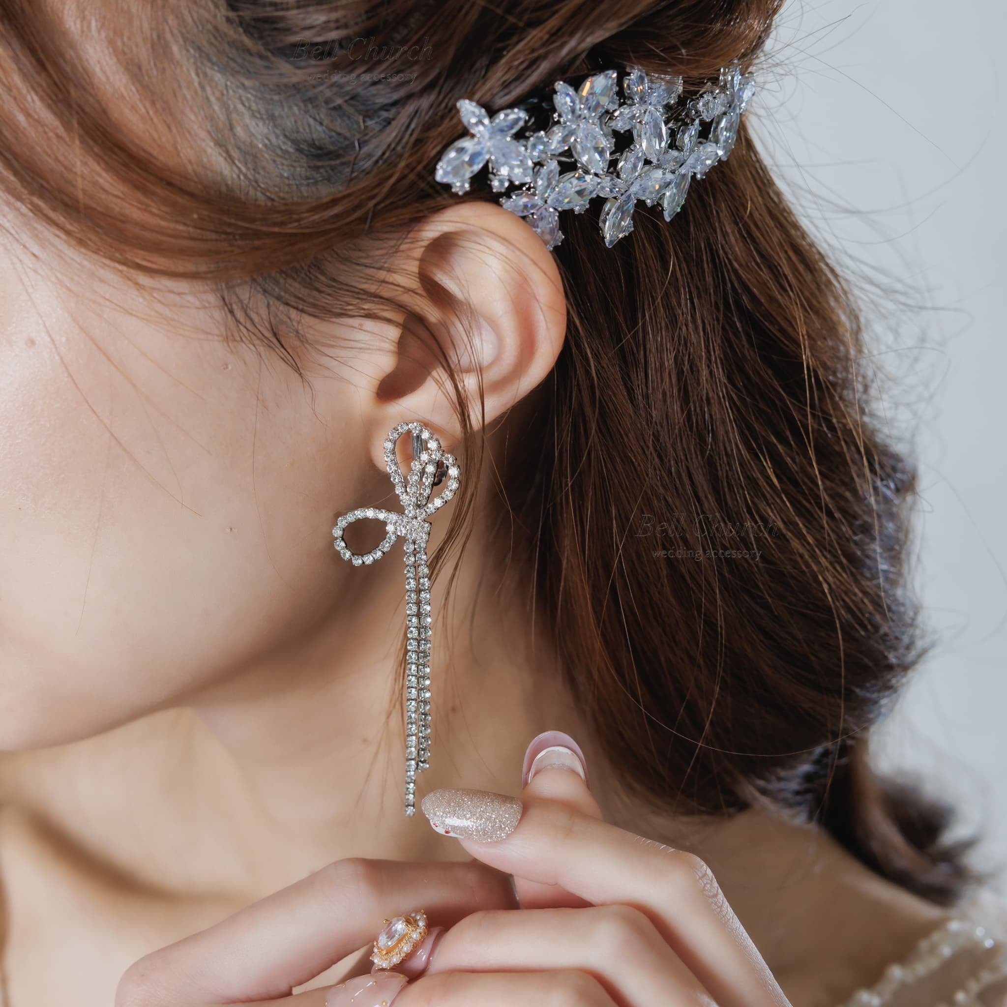 ウエディングピアス イヤリング｜ジルコニア｜リボン 蝶結び モチーフ