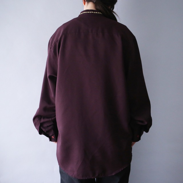 "刺繍" elegant design fry-front band-collar minimal mode shirt