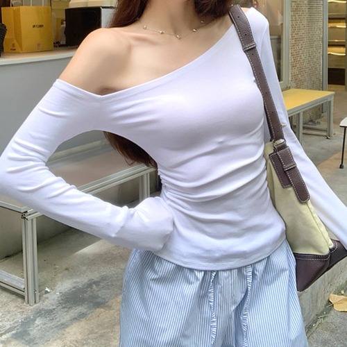 6色／サイドギャザーワンショルトップス ・71983