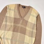 DAKS ダックス チェック柄 Vネック ウール 長袖 ニット セーター M/メンズ