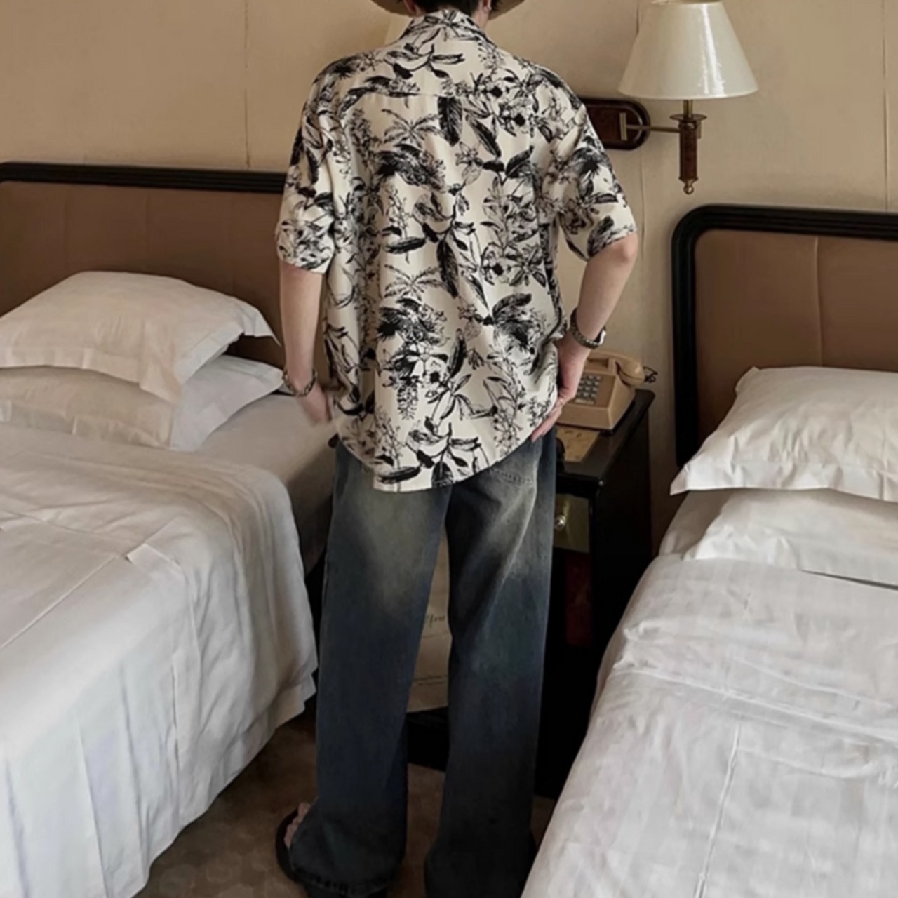 キューバカラービーチ花柄半袖シャツ　0729