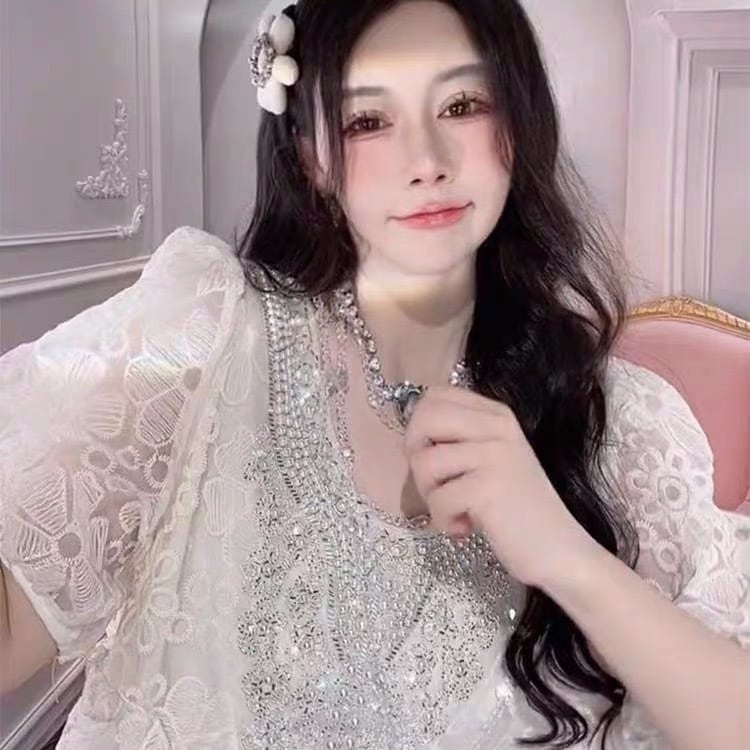 ワンピース レース 白 ワンピース ガーリー ラインストーン キラキラ