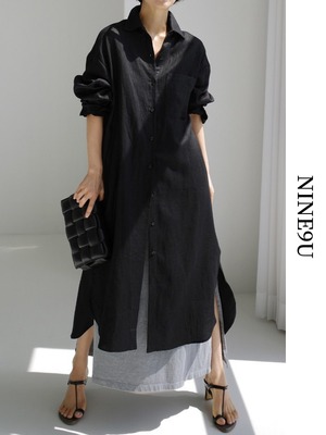 side-slit oversize one-piece long-shirt 2color【NINE9647】