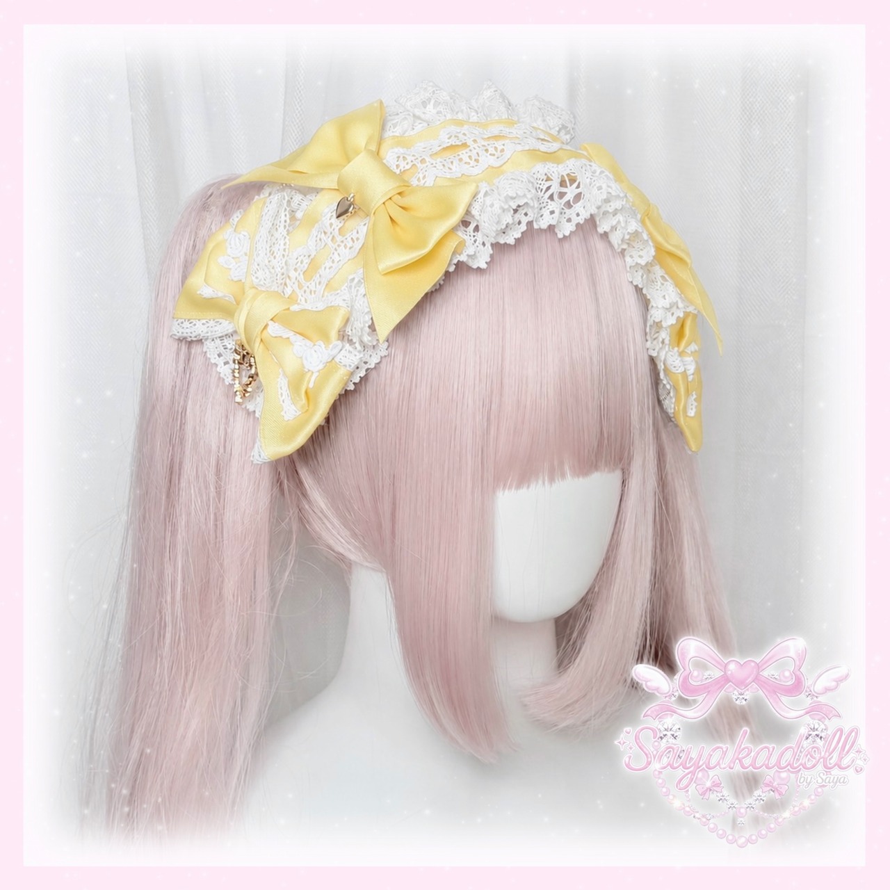 ♡【全9色】 クラシカルフリルレース ダブルリボンヘッドドレス light green ♡
