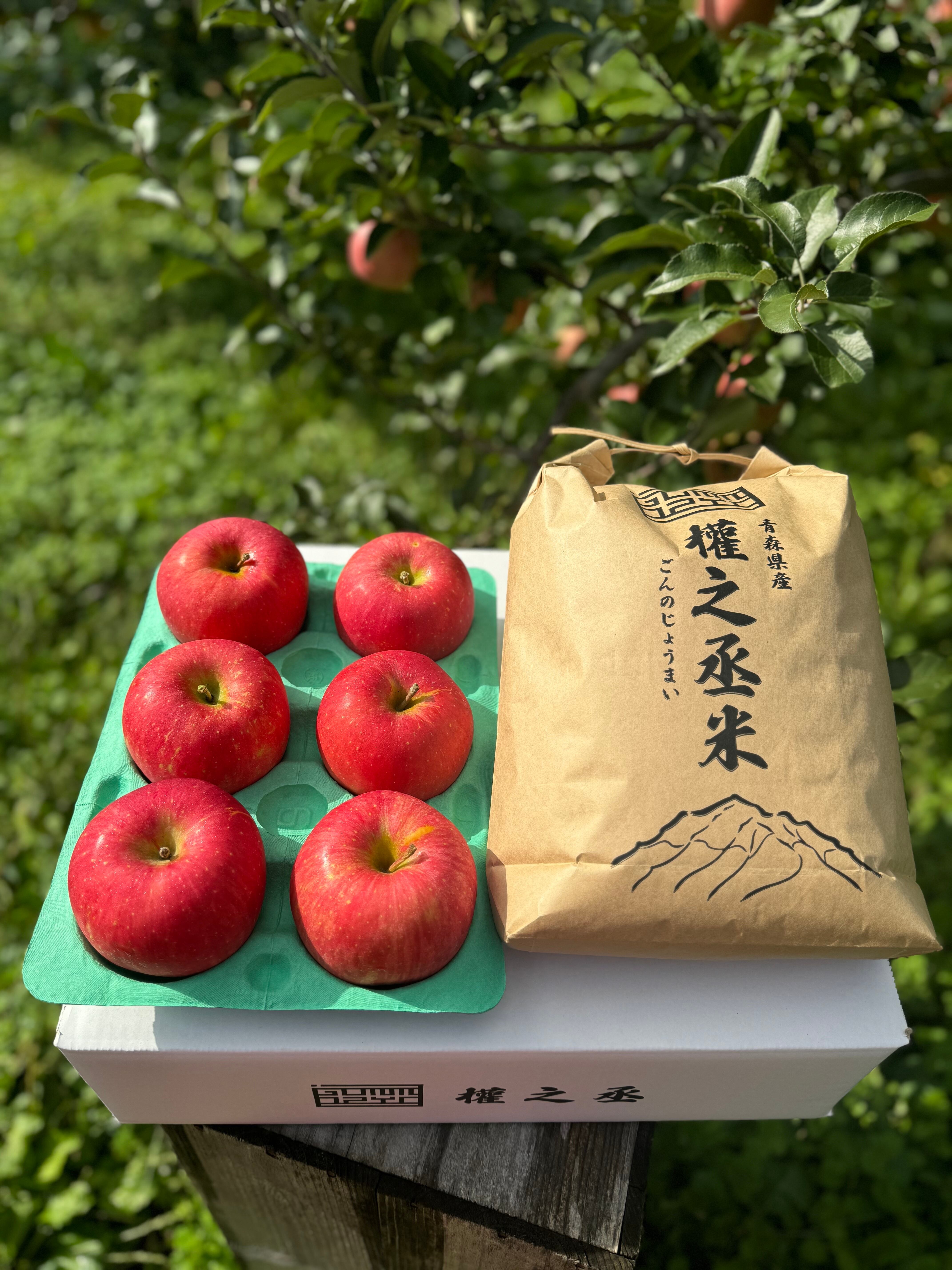 まっしぐら（白米）5kgと葉取らず早生ふじ（家庭用）2kg