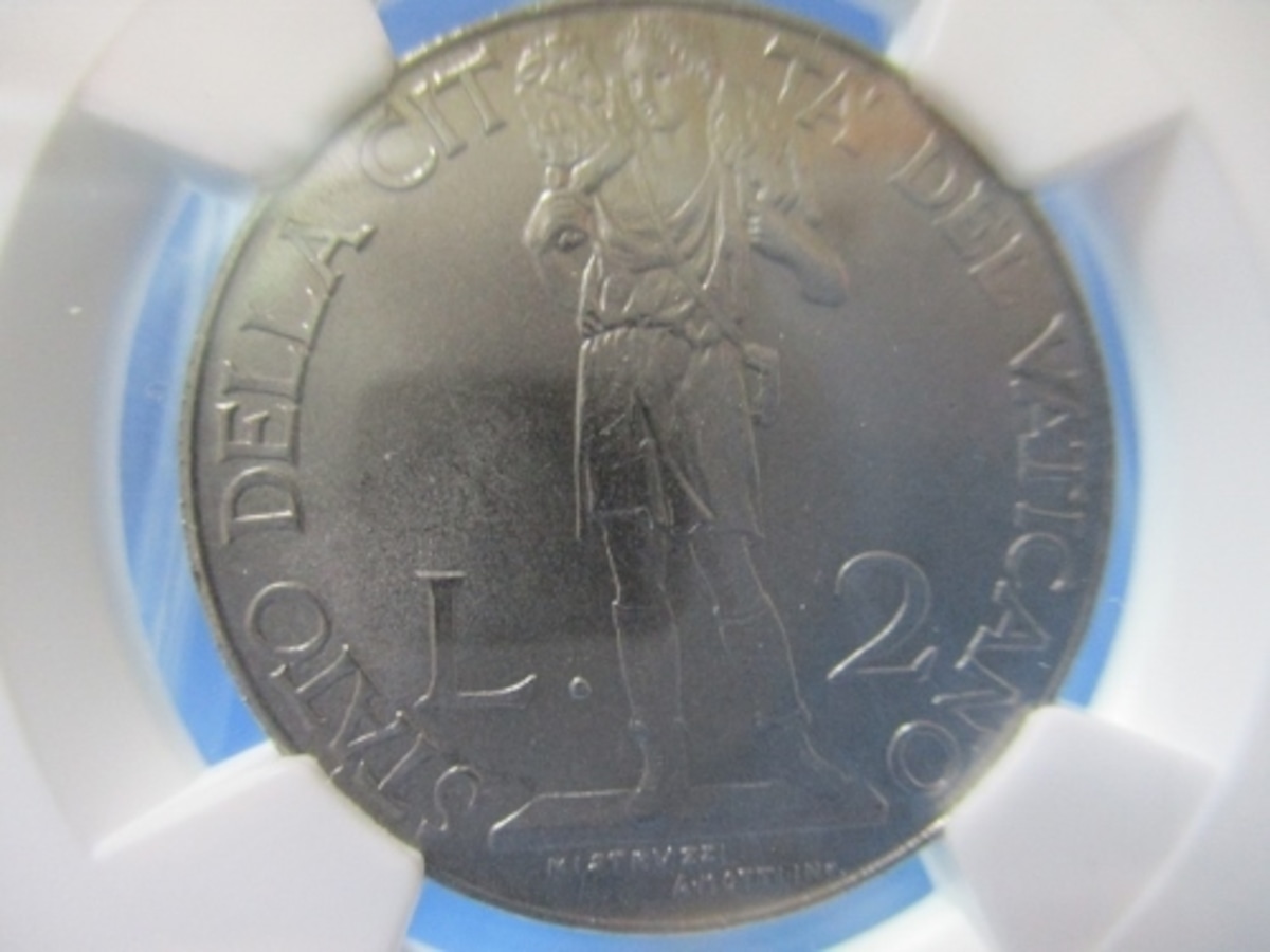 バチカン 2リラ硬貨☆1941年／未使用／アンティークコイン／NGC MS65 