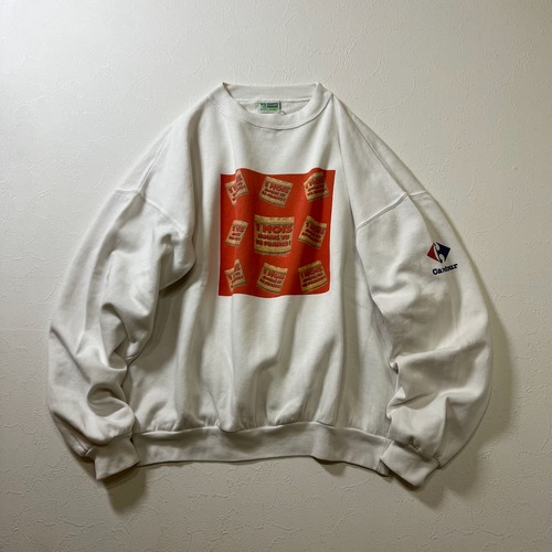 90s Portugal　両面プリント　企業系　スウェット　トレーナー　ホワイト　XL 古着