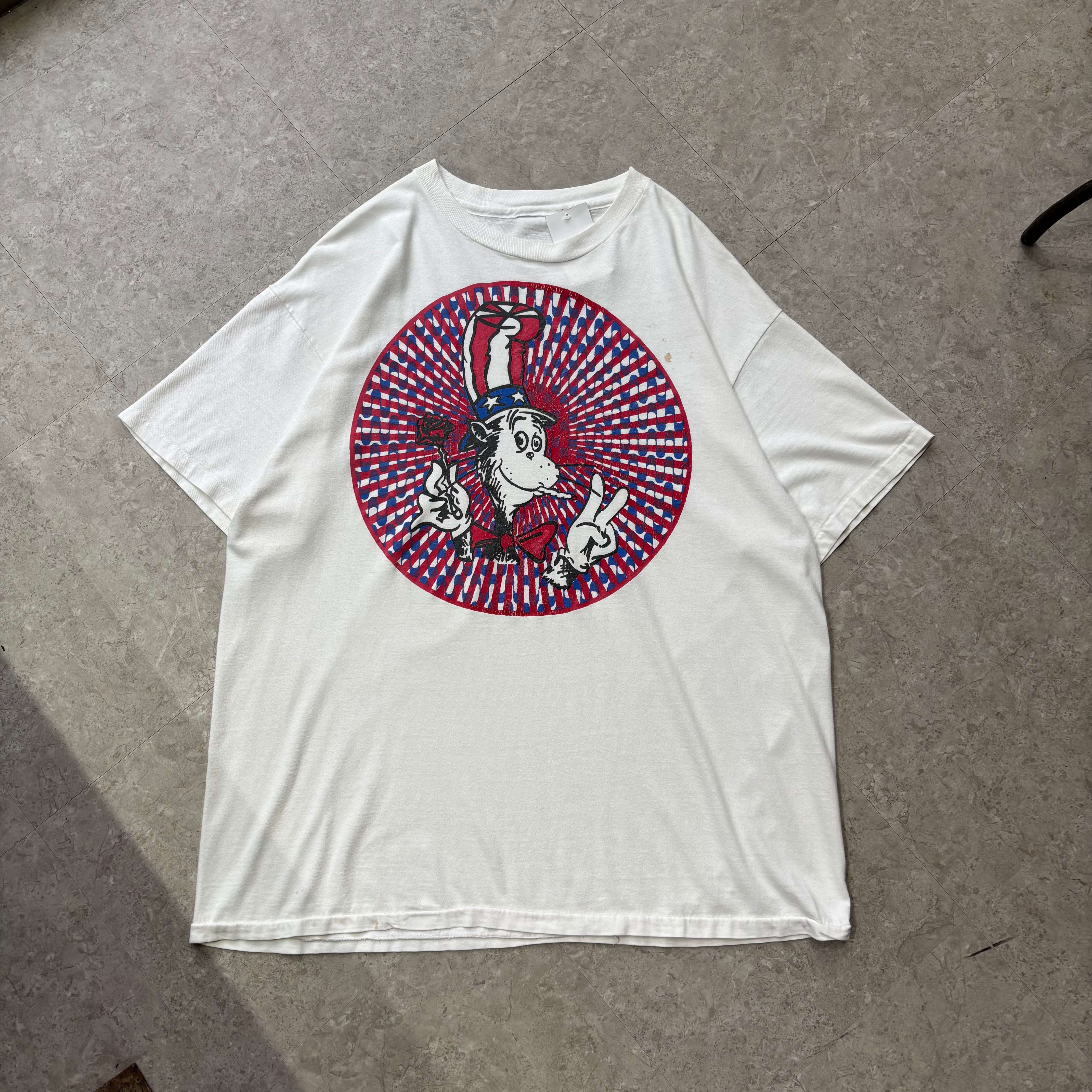 80~90s GRATEFUL DEAD "THE CAT IN THE HAT Parody" Psychedelic design parking lot T-shirt【仙台店】
