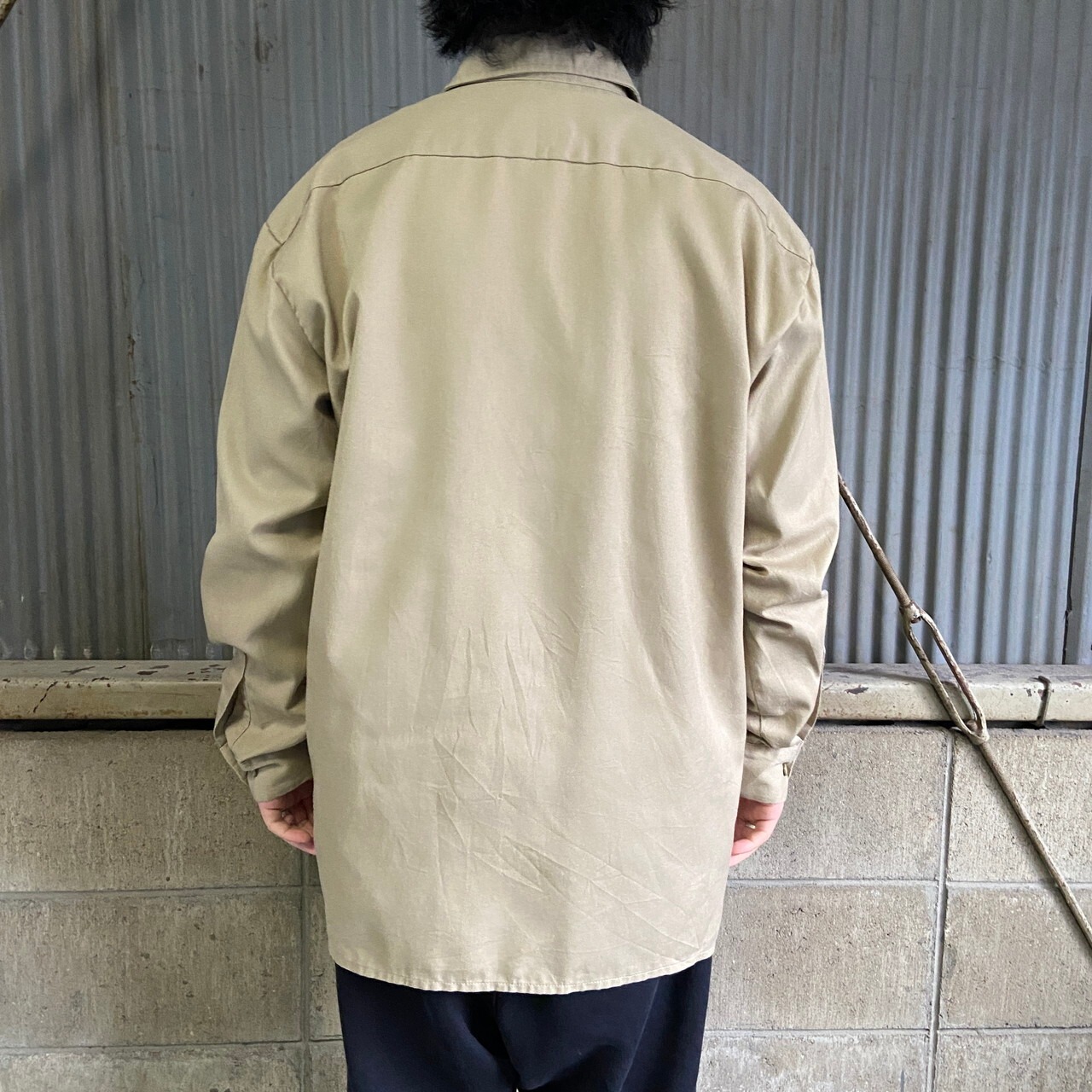 Dickies ディッキーズ 長袖 ワークシャツ メンズL 古着 ベージュ 