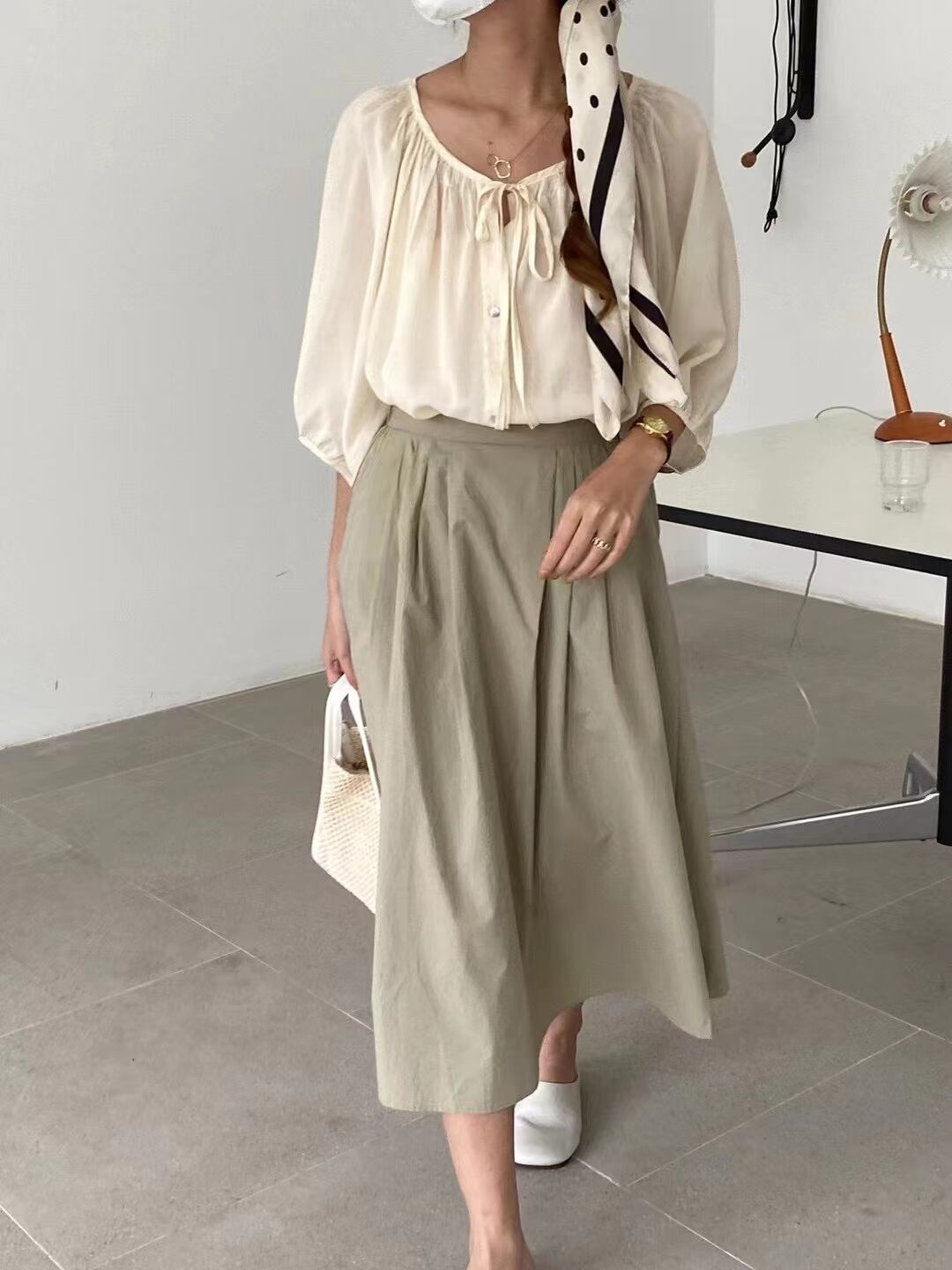 リボンスモックブラウス　AJ2205-720