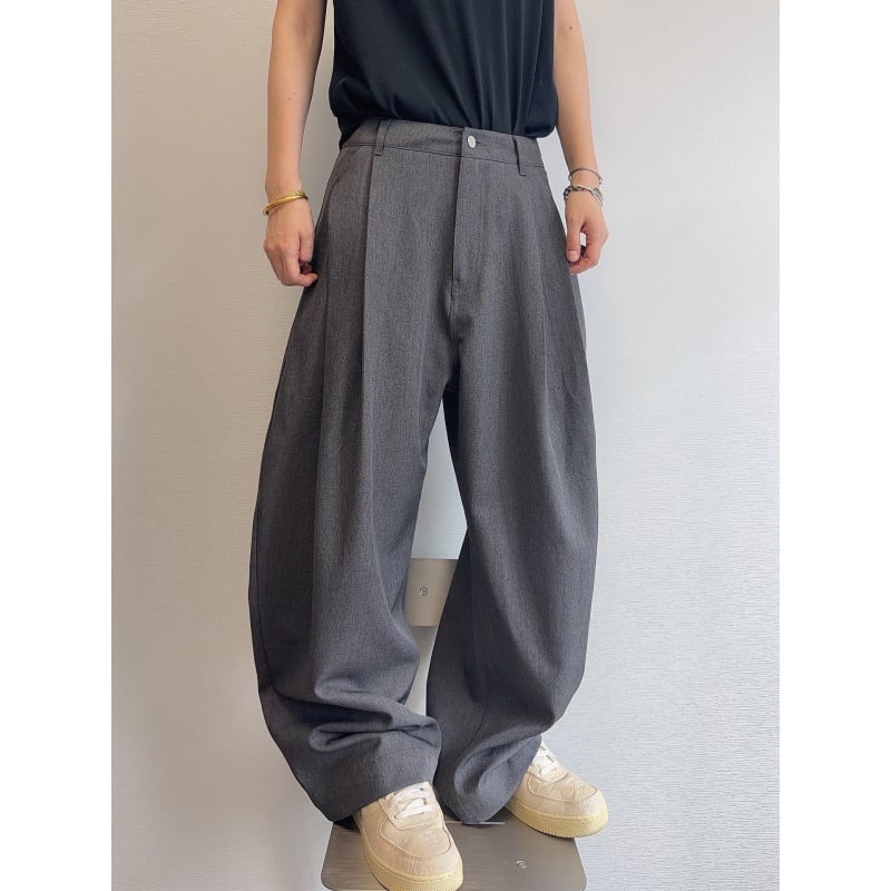 dannyandzeeグレーワイドプリーツスラックス