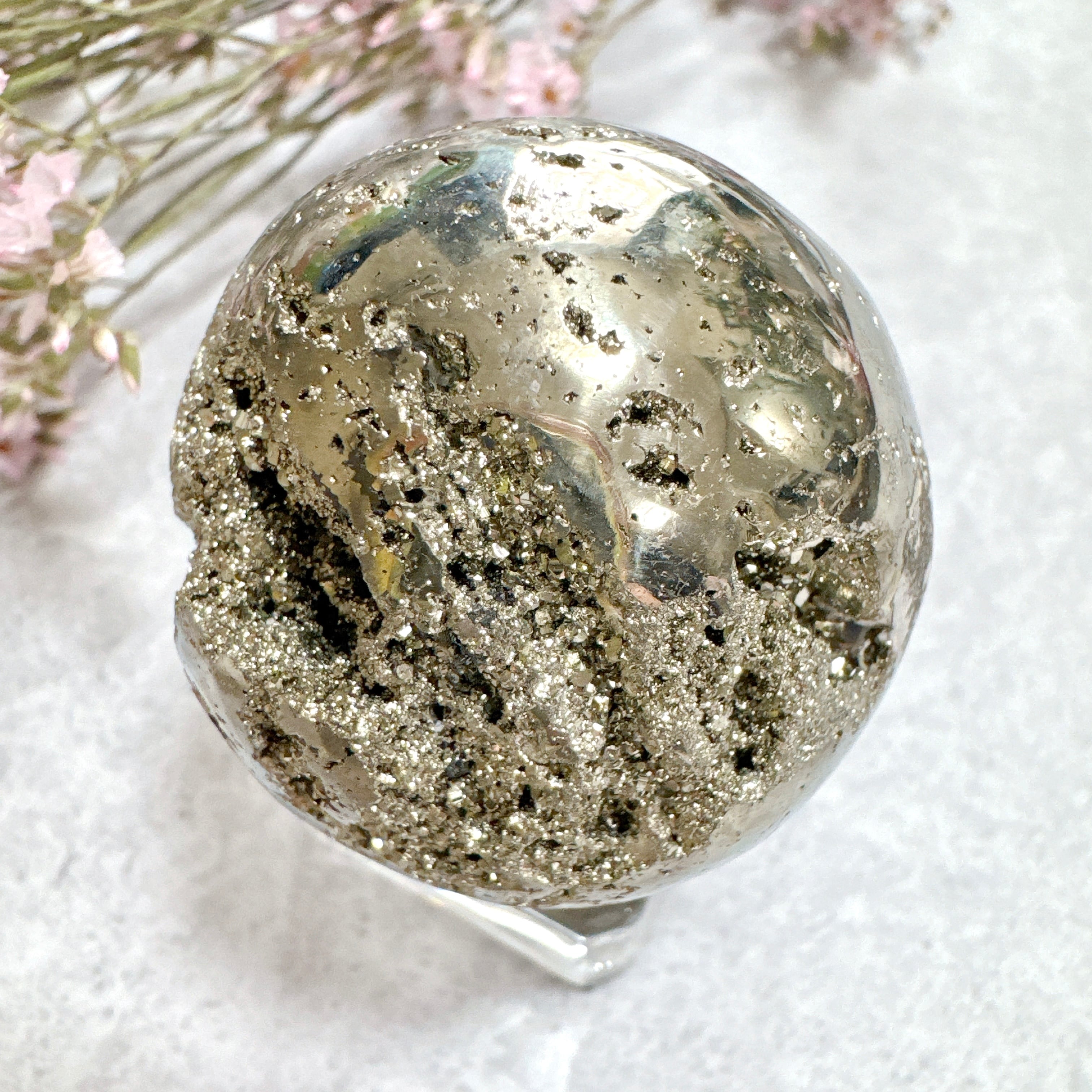 1点再入荷　高品質　パイライト　スフィア　ペルー産　天然石 高品質]ペルー産パイライト丸玉/スフィア約5.1cm（黄鉄鉱） - 埼玉県