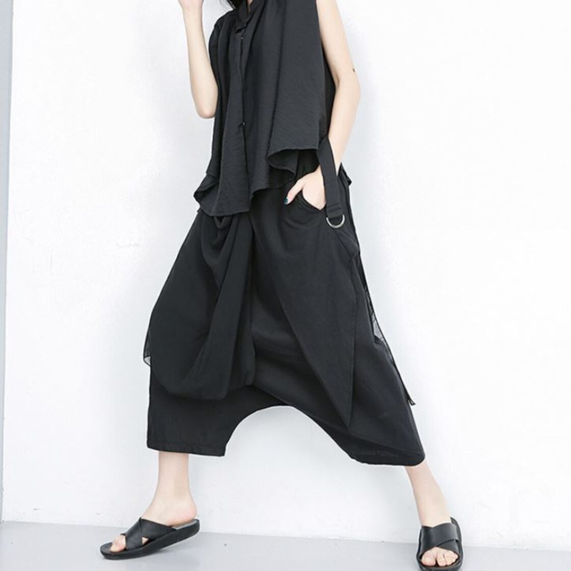 サルエルパンツ レディース ワイドパンツ クロップドパンツ ボトムス 