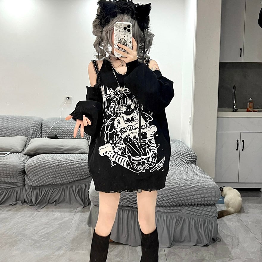 サブカル 服 地雷系 通販 系 長袖ニット プルオーバー オープン サブカル 服 地雷系 通販 系 長袖ニット プルオーバー オープン