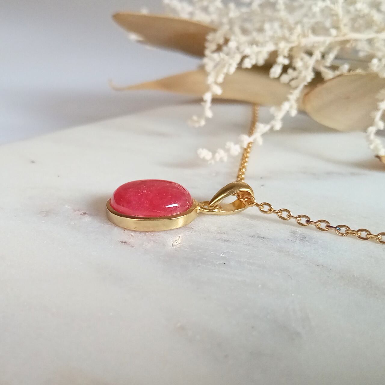 【アフリカ産】ロードナイト ネックレス(オーバル)|SV925 × ステンレス(ゴールド)〈ギフトボックス付き〉