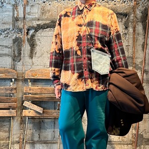 【USED ITEM】LHIGHT FLANNEL SHIRT/UNEVEN DYEING BLEACH.(L.LBean/Green/Red  SIZE:L)