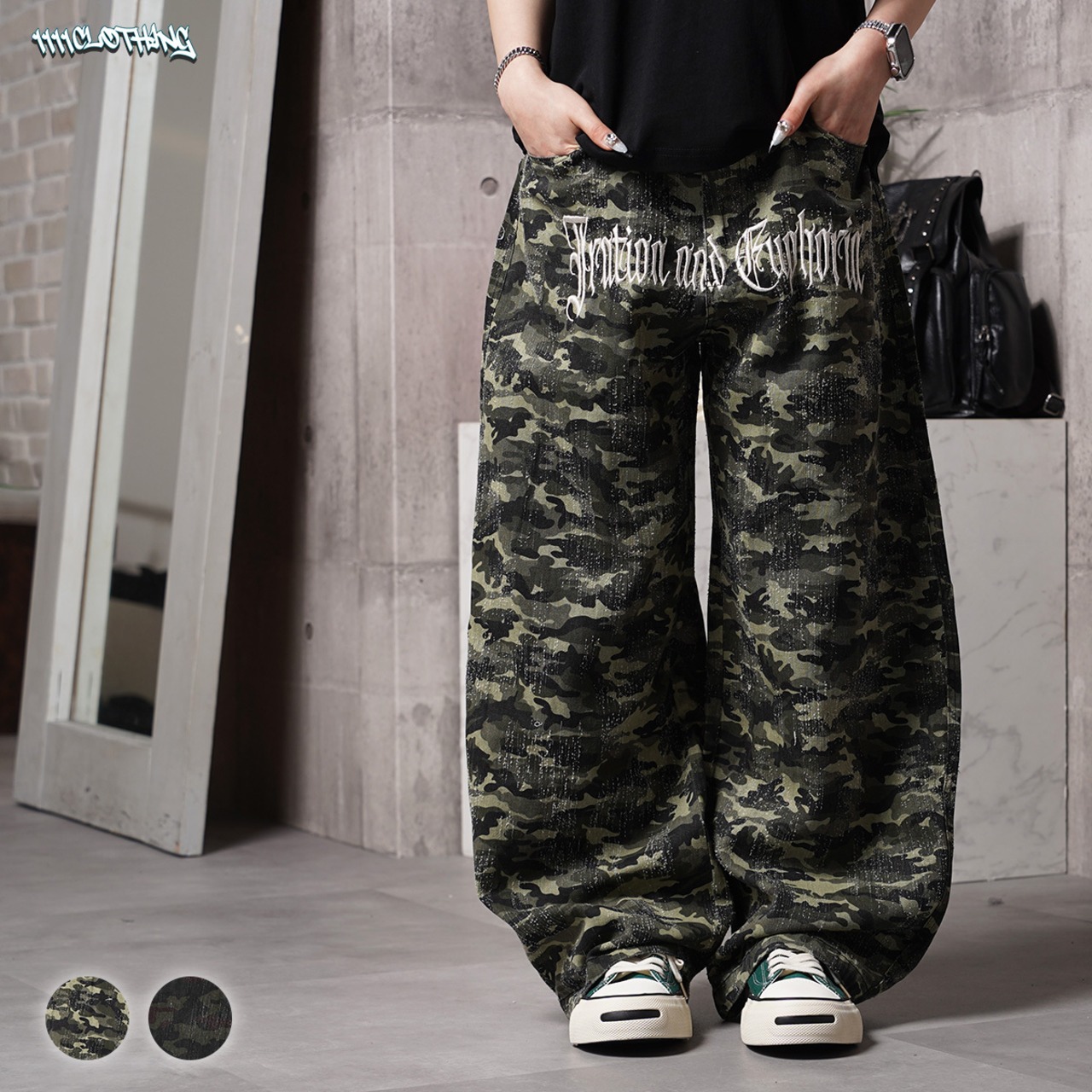 ◆グラインダー加工 カモフラ バレルレッグパンツ◆ng-63226