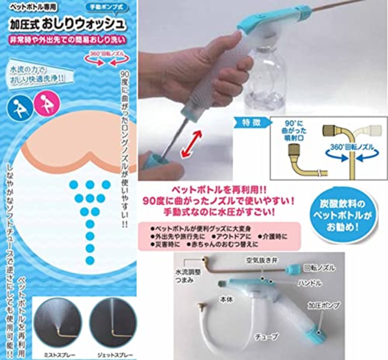 富士商 ペットボトル専用加圧式スプレーノズル おしりウォッシュ F20991 グレー