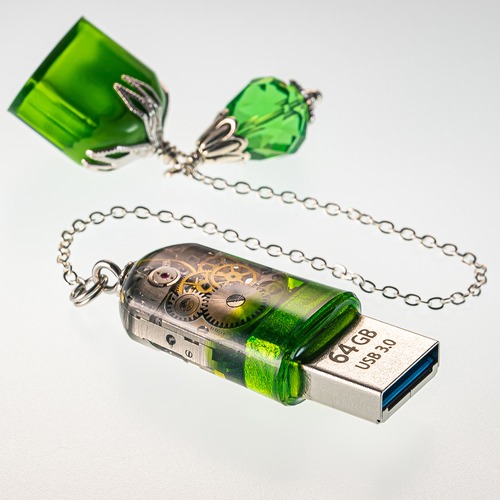 USBメモリ 機械式時計 ムーブメント 64GB USB3.0 Green-B