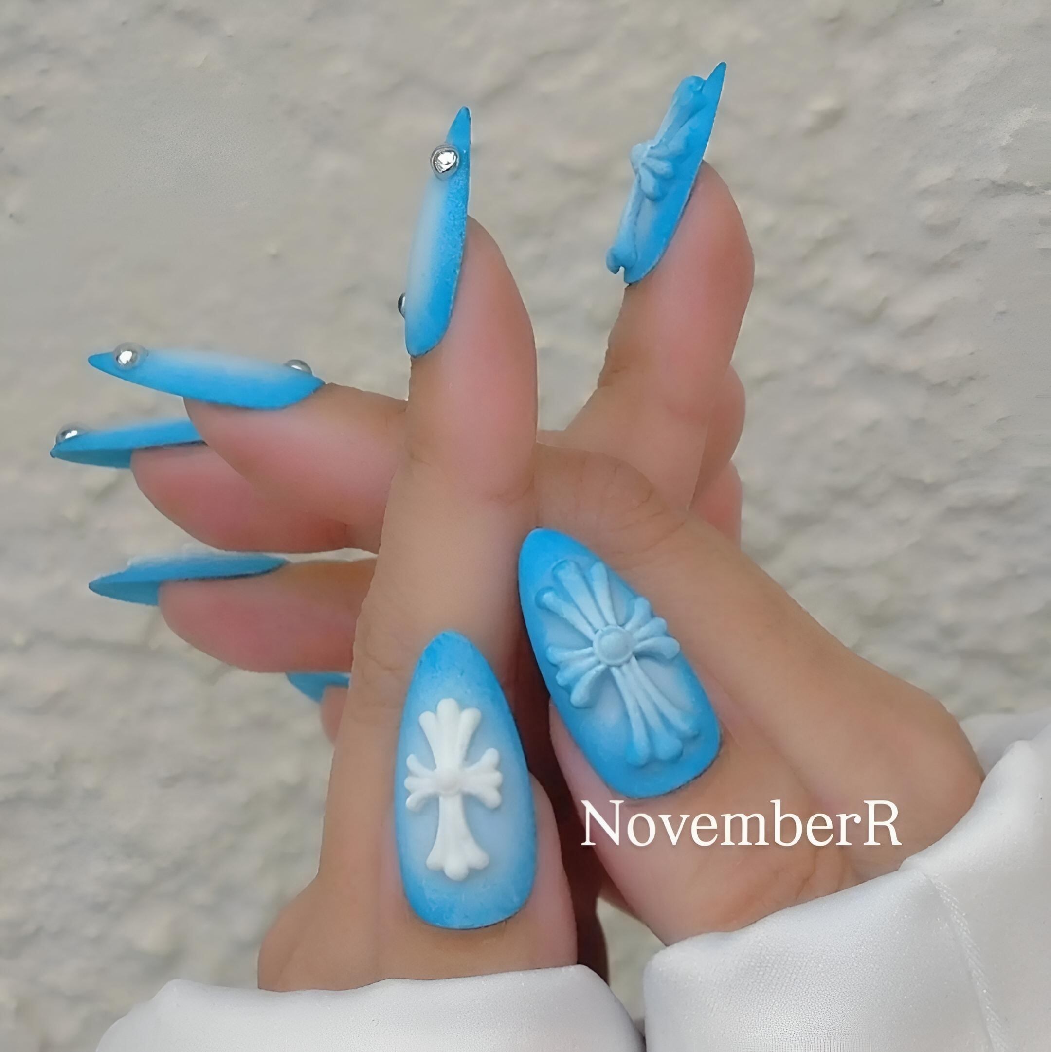 LA893☆デニム×クロスネイルチップ | NovemberR 〰️ネイルチップ販売〰️