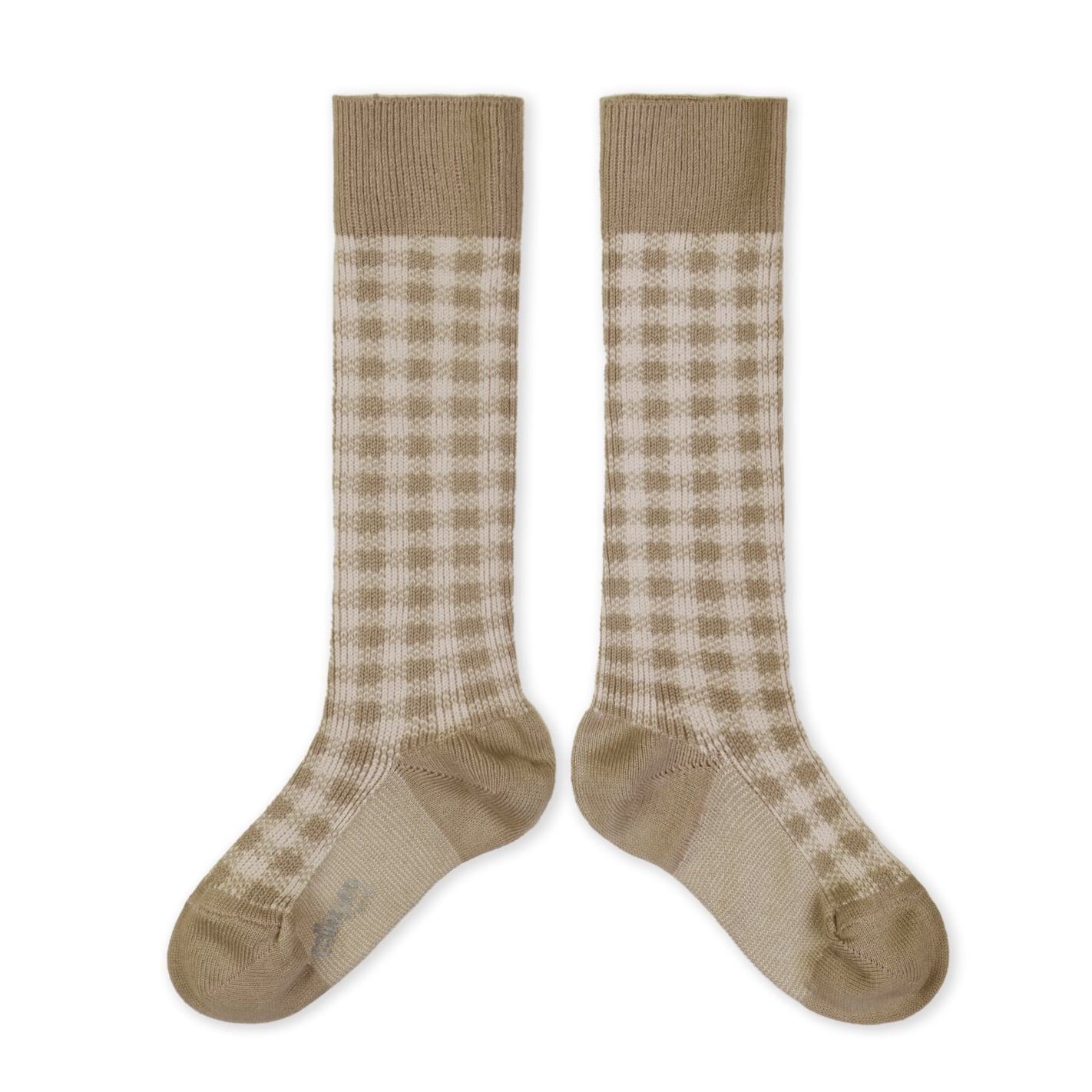 【collegien】Claude - Gingham Knee-high Socks - Petite Taupe