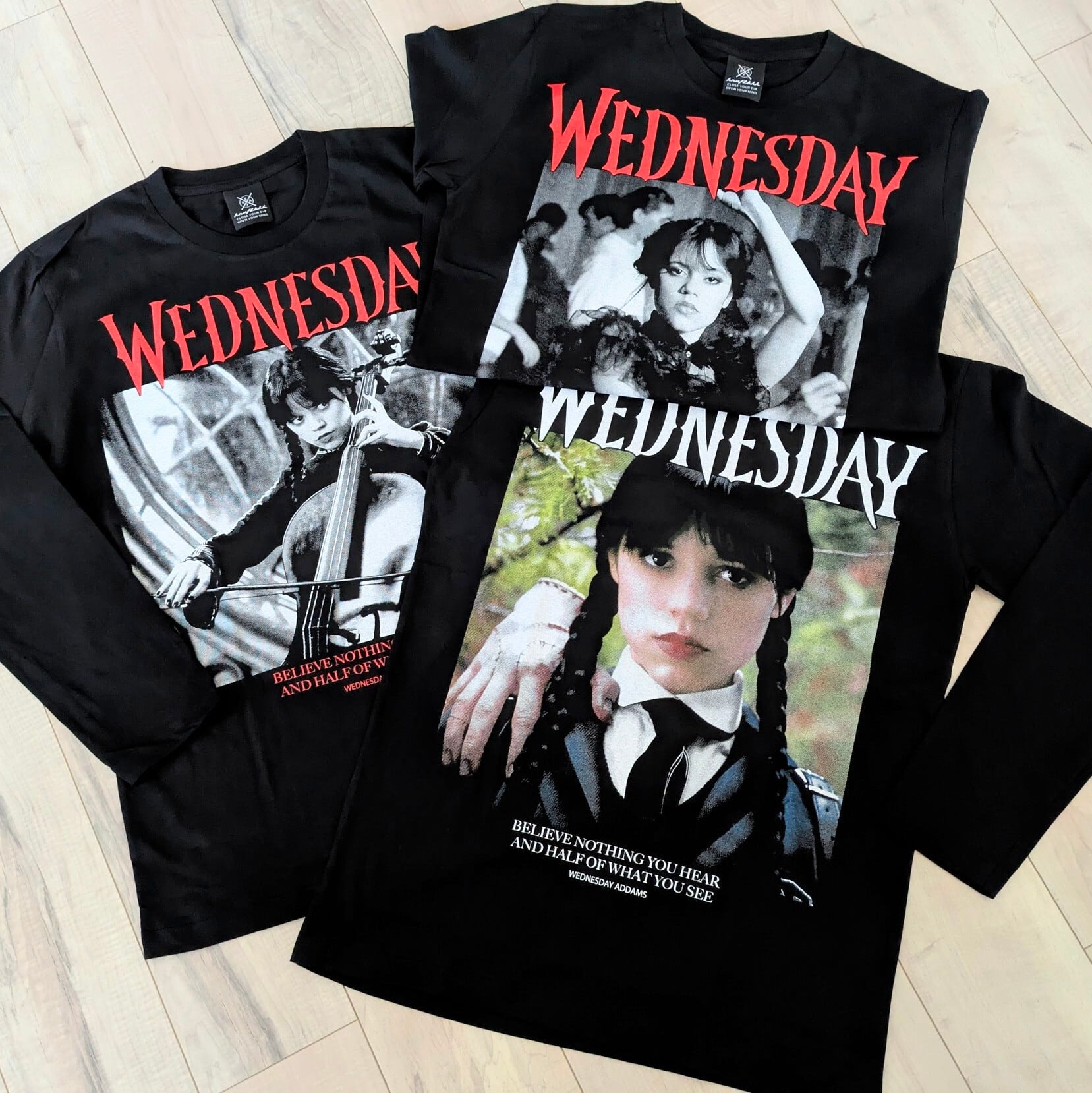 【 Wednesday & HAND / ウェンズデー&ハンド 】ロングTシャツ / ADAMSFAMILY / ジェナ・オルテガ 〚アメリカン雑貨 アメトイ〛
