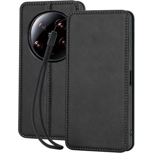 Xiaomi 14 Ultra ケース 手帳型 wangChuan シャオミ 14 ウルトラ スマホケース レザー カード収納 内蔵マグネット式 携帯ストラップ付き ブラック 2866
