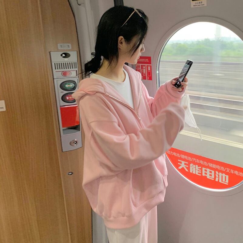 フードセーター スプリングオータムスタイルルーズトップス ピンク 春物 秋物 スーパーモール2219081003