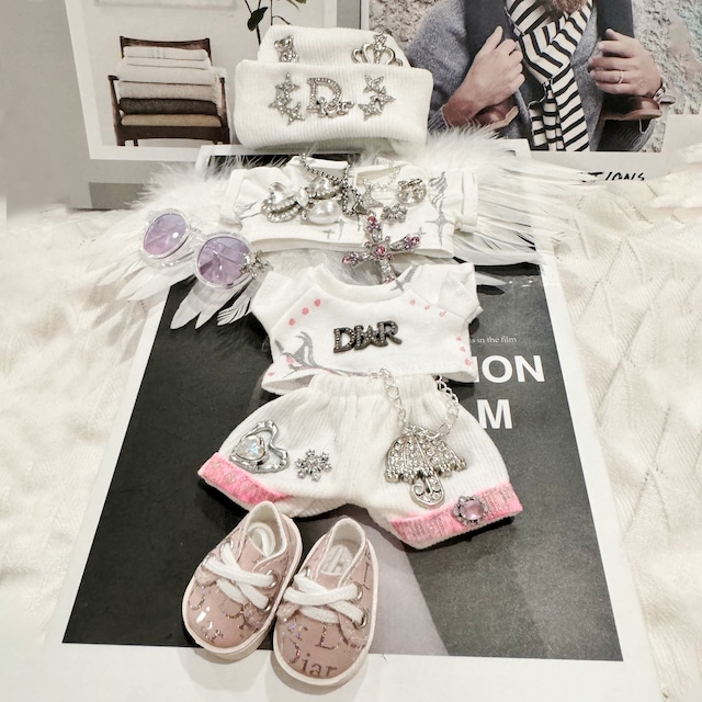 少量製作♡ スイート＆クール Labubu 上品 お姫様エンジェルラブブ 衣装セット ダイヤモンドロゴ+羽根ウイング 15cm/17cm用