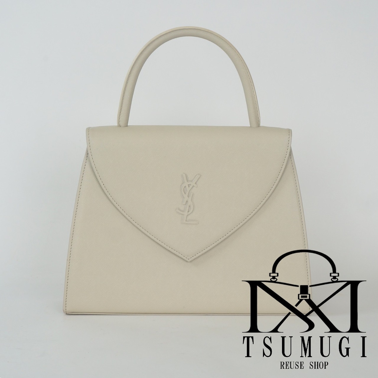 YVES SAINT LAURENT イヴ・サンローラン モノグラム レザー ハンドバッグ ベージュ