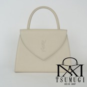 YVES SAINT LAURENT イヴ・サンローラン モノグラム レザー ハンドバッグ ベージュ