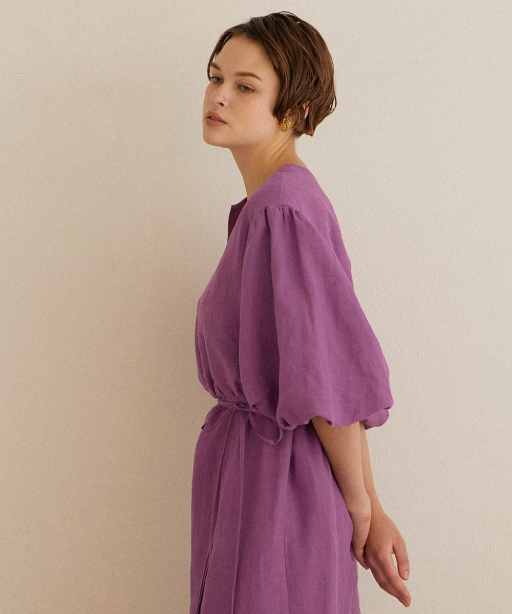 ANNTIAN　アンティアンのワンピース　パープル　紫　オーガニックリネン　麻 ANNTIANアンティアンのワンピースパープル紫オーガニックリネン麻